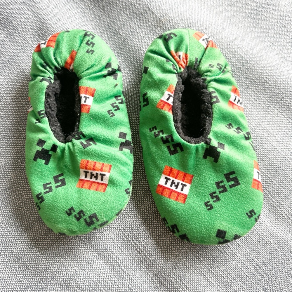 Green TNT Kids Minecraft Slippers